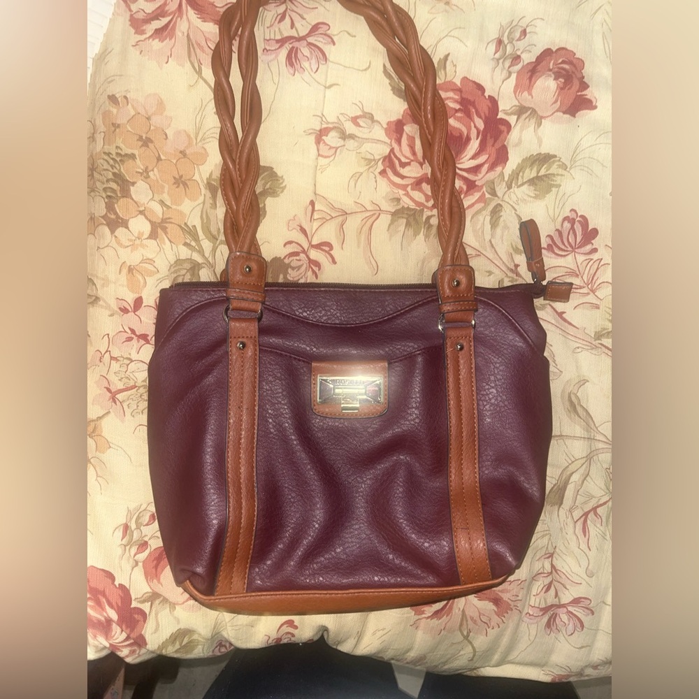Rossetti Elegant Burgundy & Tan Braided Handle Women's Purse